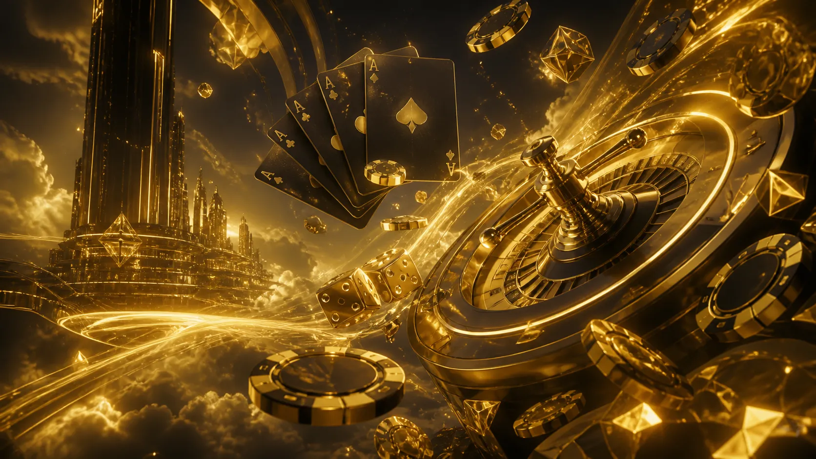 A luxurious casino-themed hero banner for Betmica with floating poker chips, playing cards, and glowing neon elements in a 3D